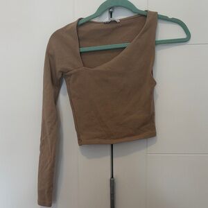 Zara Nude Long Sleeve Crop Top